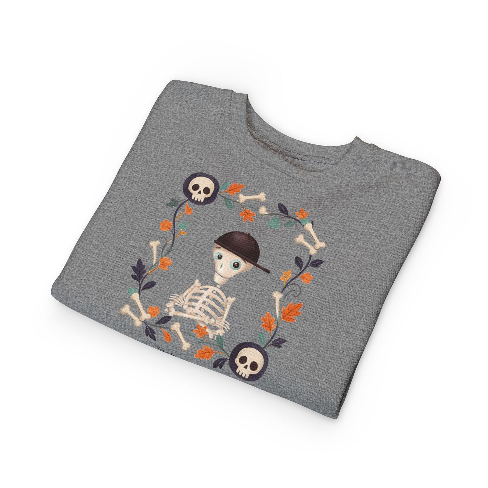 Toddler Sweatshirt — Cute Fred from the Dead Skeleton Kid Floral Frame - Halloween Sweatshirt