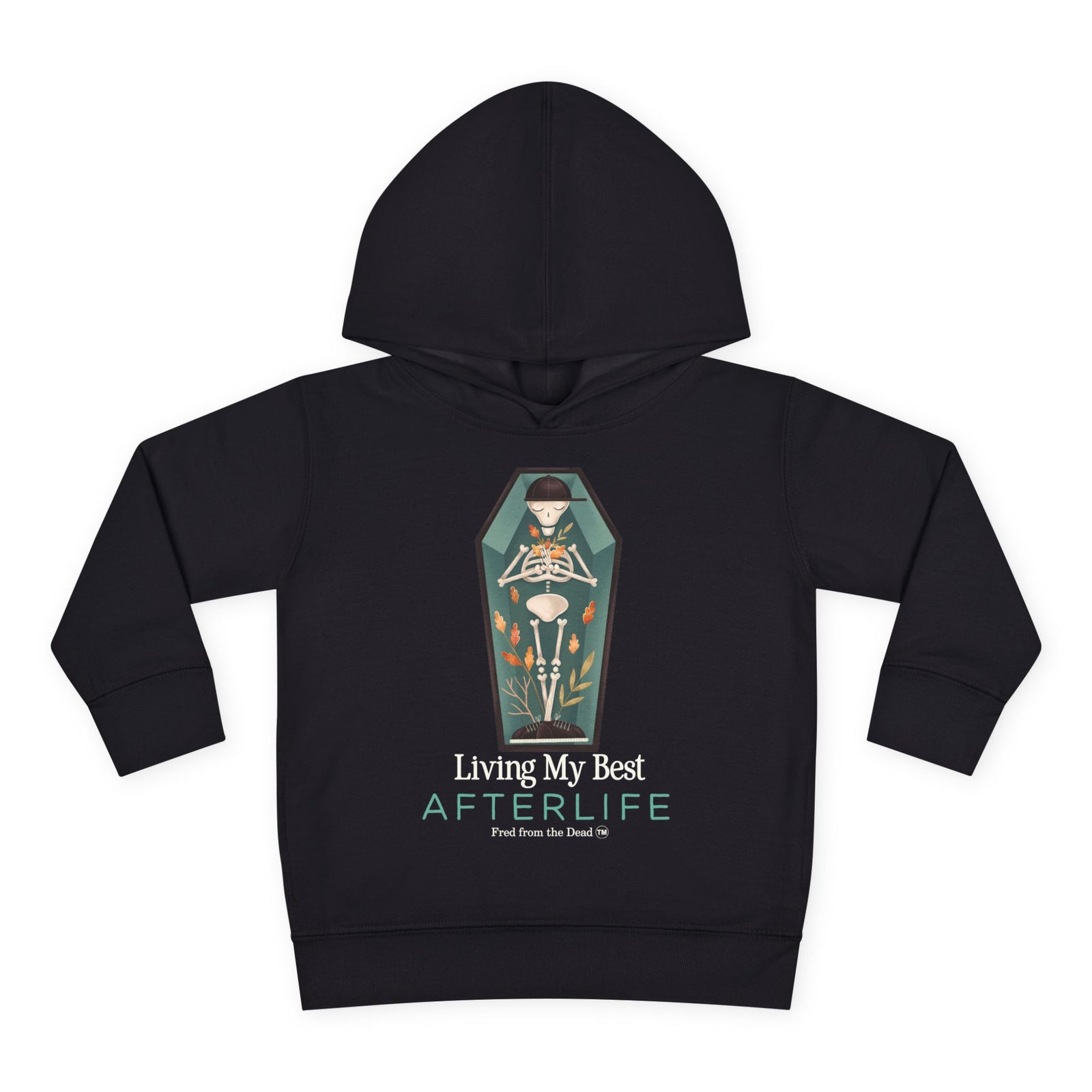 Toddler Hoodie — Living My Best Afterlife Skeleton Coffin Design
