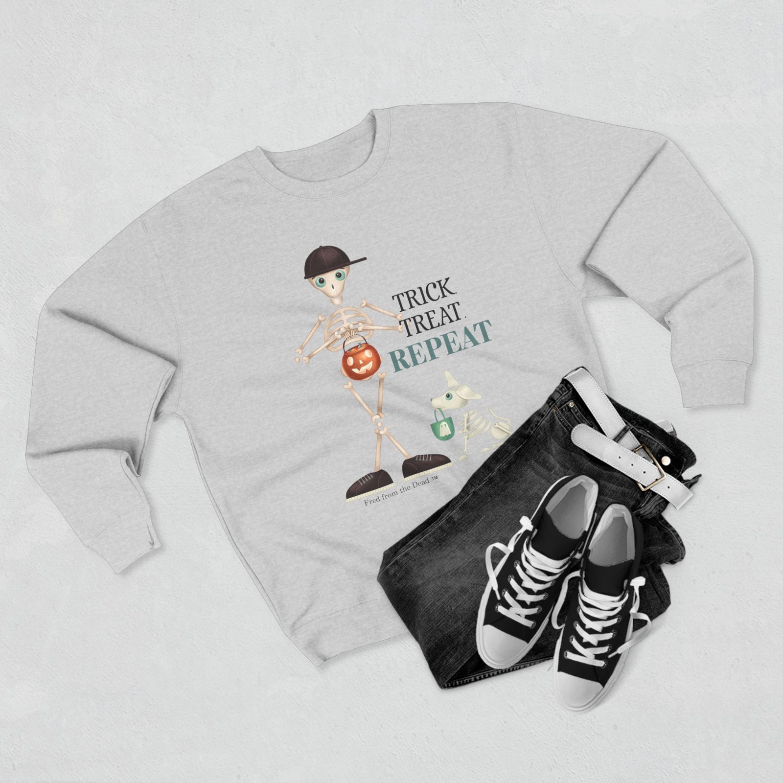Halloween-Themed Unisex Crewneck Sweatshirt, Cozy Fall Sweatshirt, Spooky Season Apparel, Gift for Kids and Family