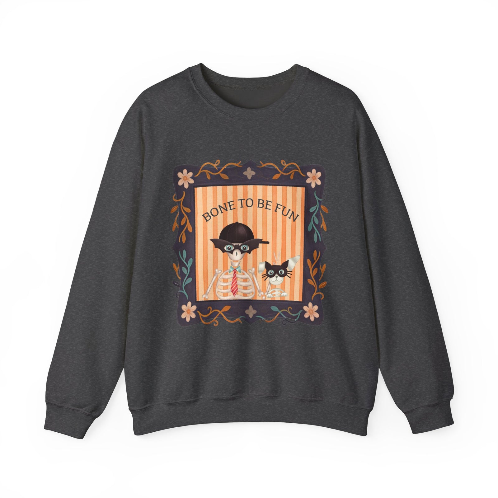 Bone To Be Fun Sweatshirt — Cute Halloween Fred Skeleton & Femur the Dog Crewneck