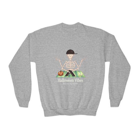 Youth Skeleton Meditation Crewneck Sweatshirt – Kids Halloween Yoga Graphic
