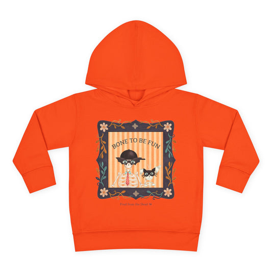 Toddler Halloween Hoodie — "Bone to Be Fun" Cute Fred from the Dead Skeleton and Femur the Dog