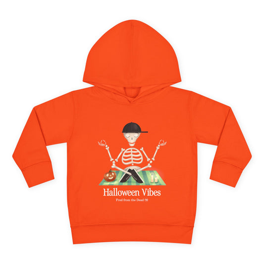 Toddler Hoodie — "Halloween Vibes" Skeleton Pumpkin Kids Pullover