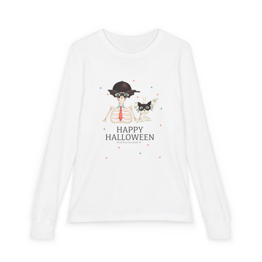 Happy Halloween Kids Long Sleeve Tee — Fred from the Dead Skeleton and Femur the Skeleton Dog