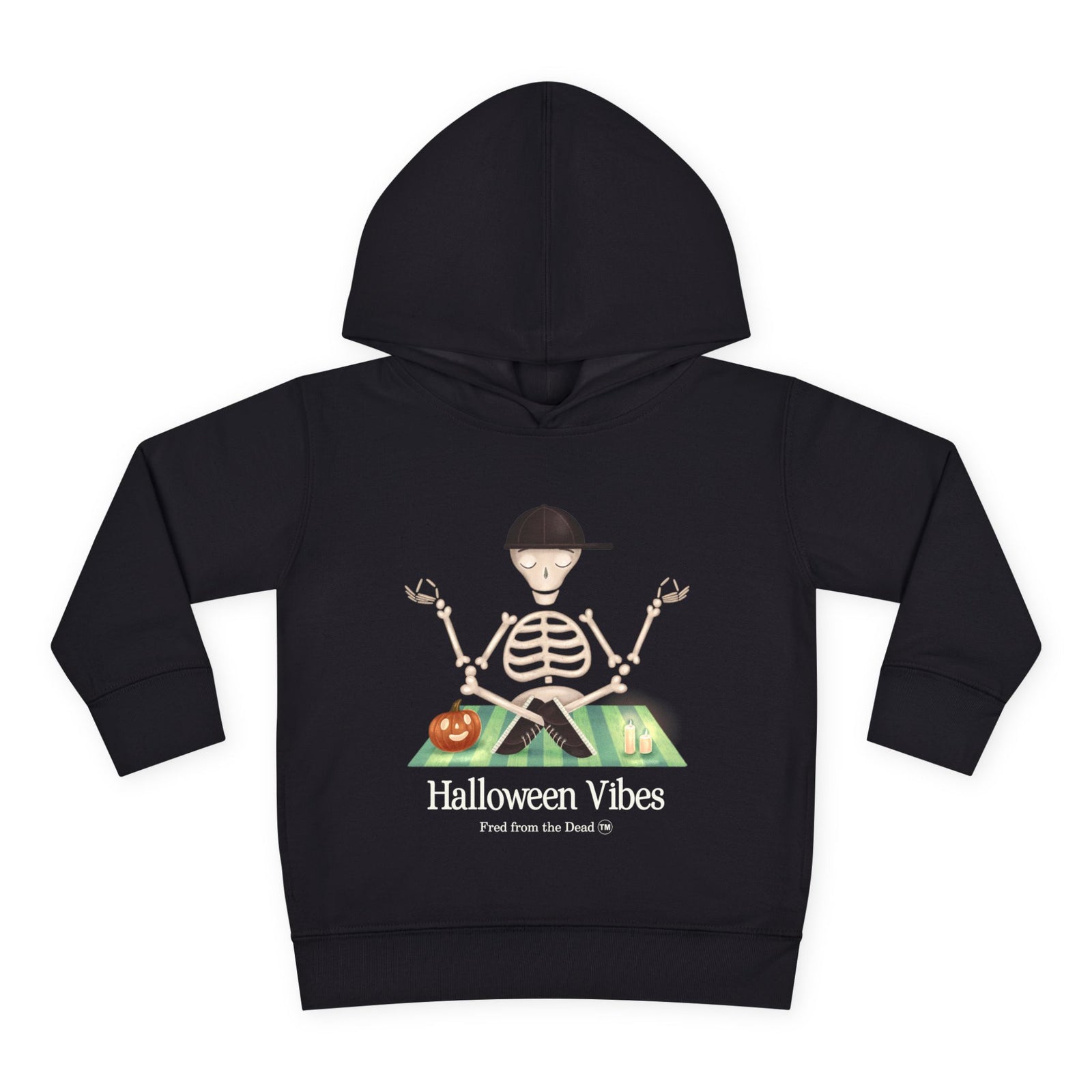 Toddler Hoodie — "Halloween Vibes" Skeleton Pumpkin Kids Pullover