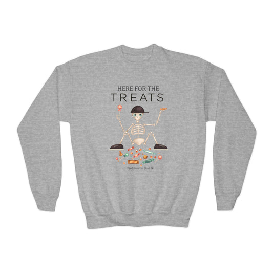 Youth Sweatshirt — "Here for the Treats" Halloween Candy Crewneck