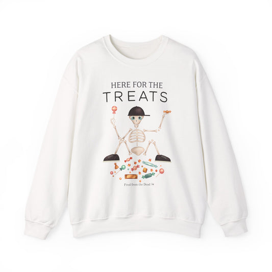 Halloween 'Here For The Treats' Crewneck Sweatshirt — Cute Skeleton Candy Design