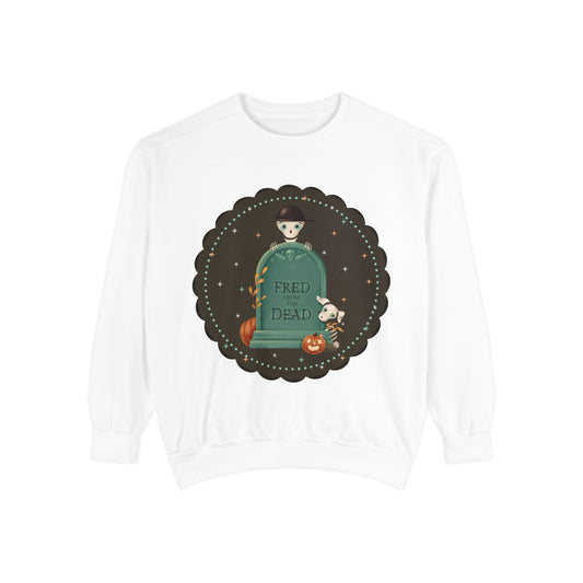 Halloween Tombstone Sweatshirt — "Fred from the Dead" Cute Spooky Crewneck