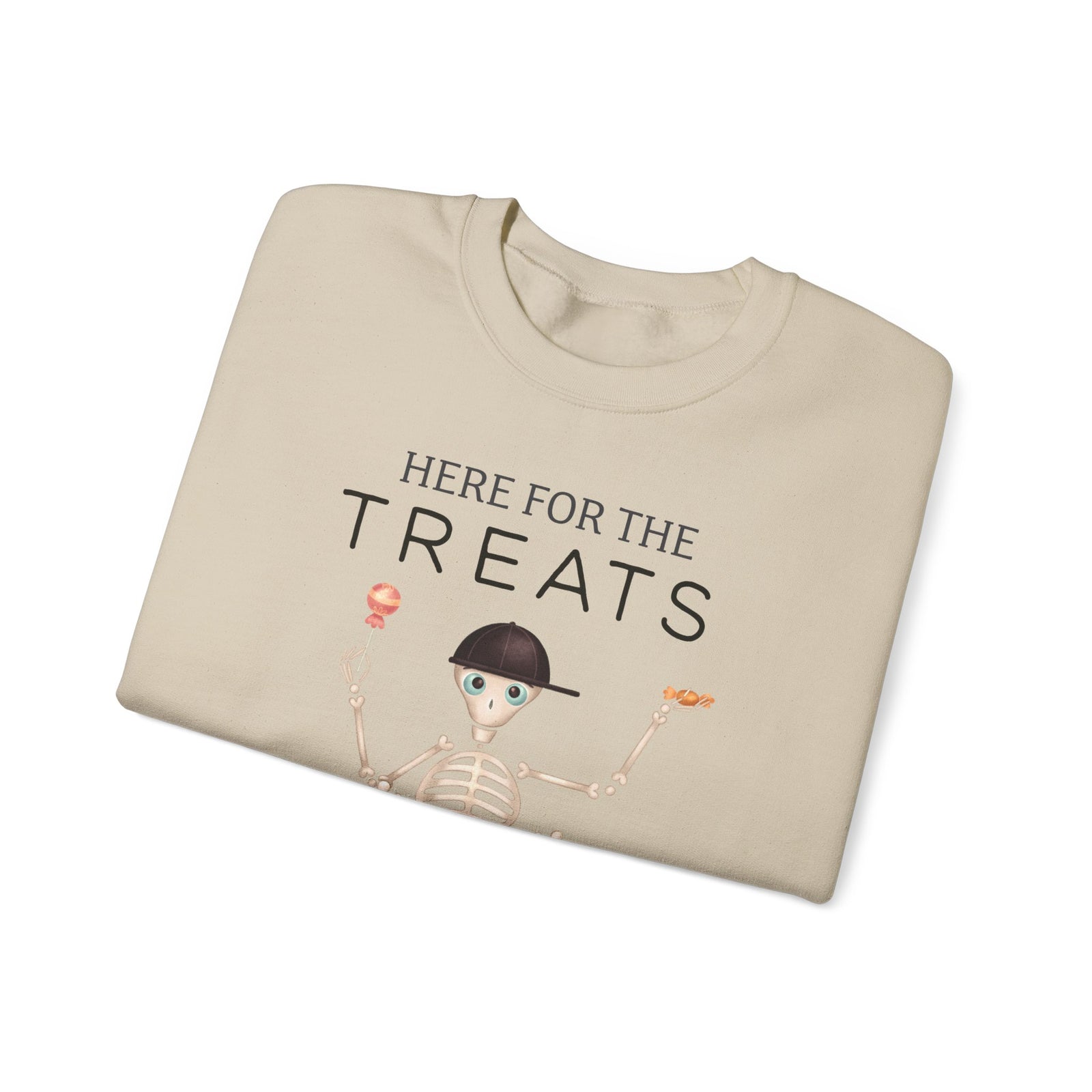 Halloween 'Here For The Treats' Crewneck Sweatshirt — Cute Skeleton Candy Design