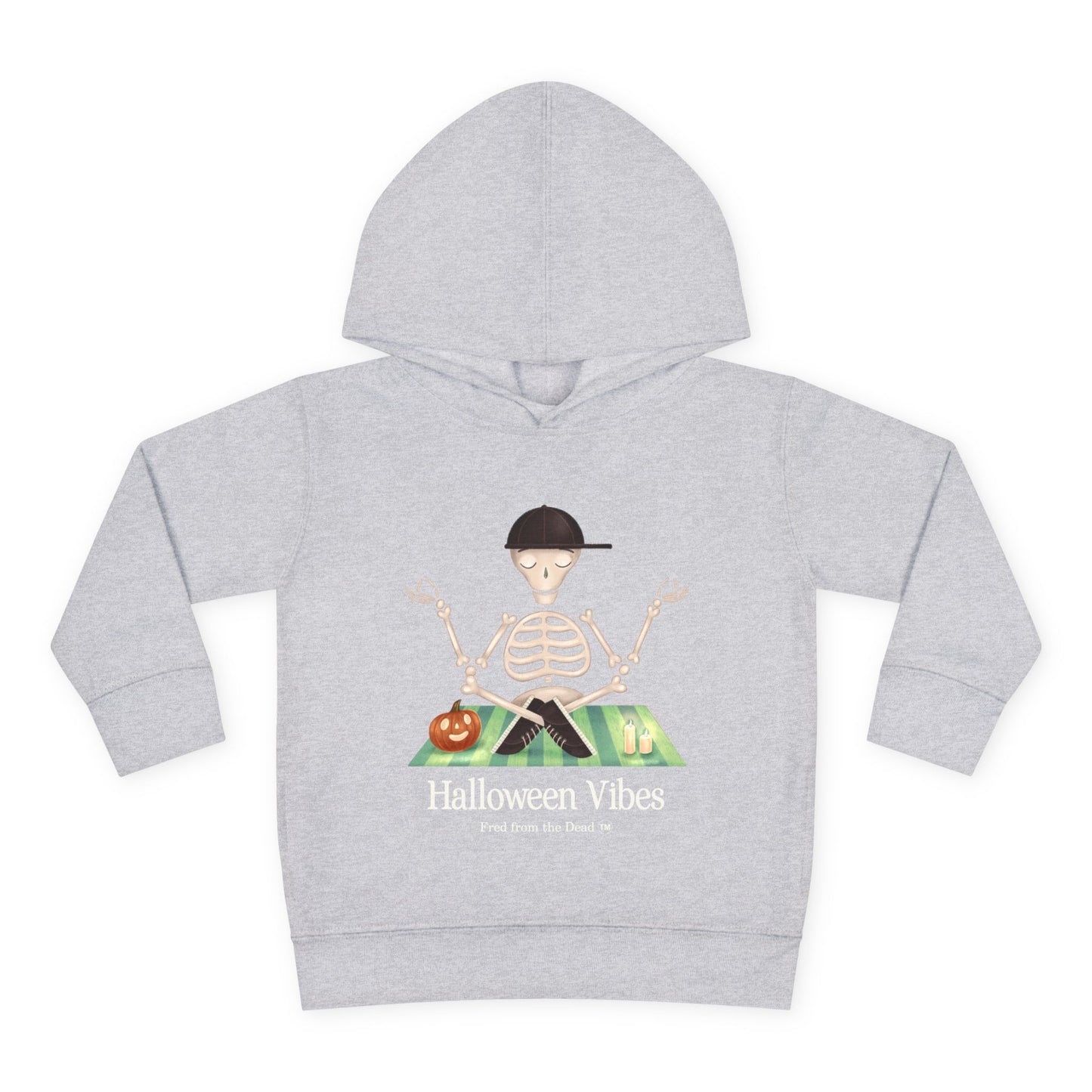 Toddler Hoodie — "Halloween Vibes" Skeleton Pumpkin Kids Pullover