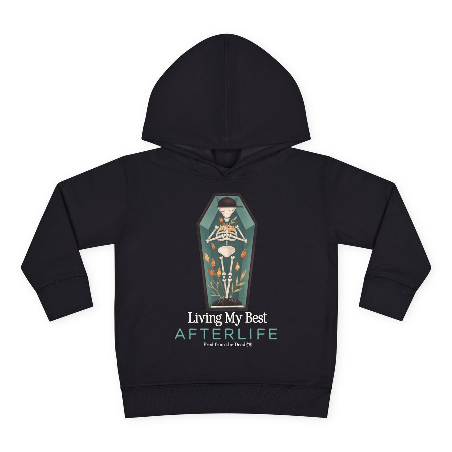 Toddler Hoodie — Living My Best Afterlife Skeleton Coffin Design