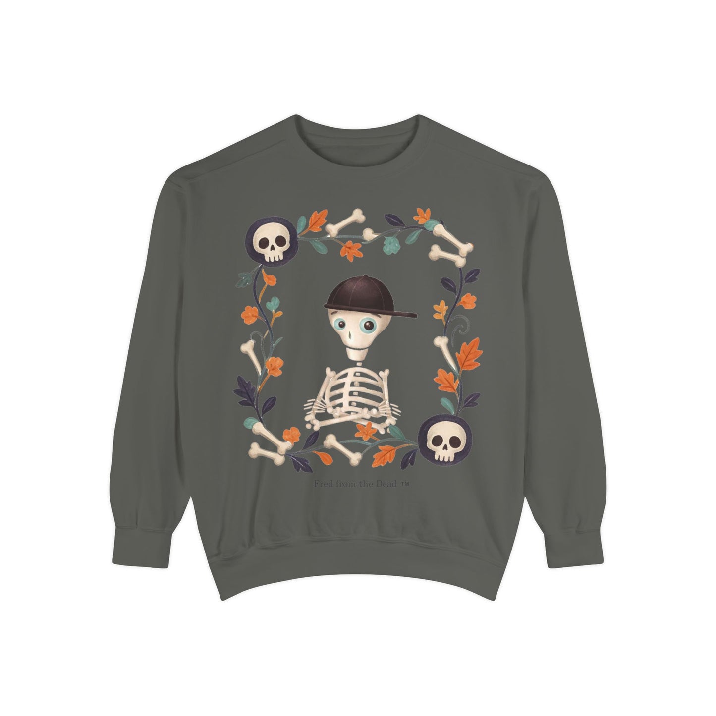 Skeleton Floral Sweatshirt — "Fred from the Dead" Halloween Crewneck