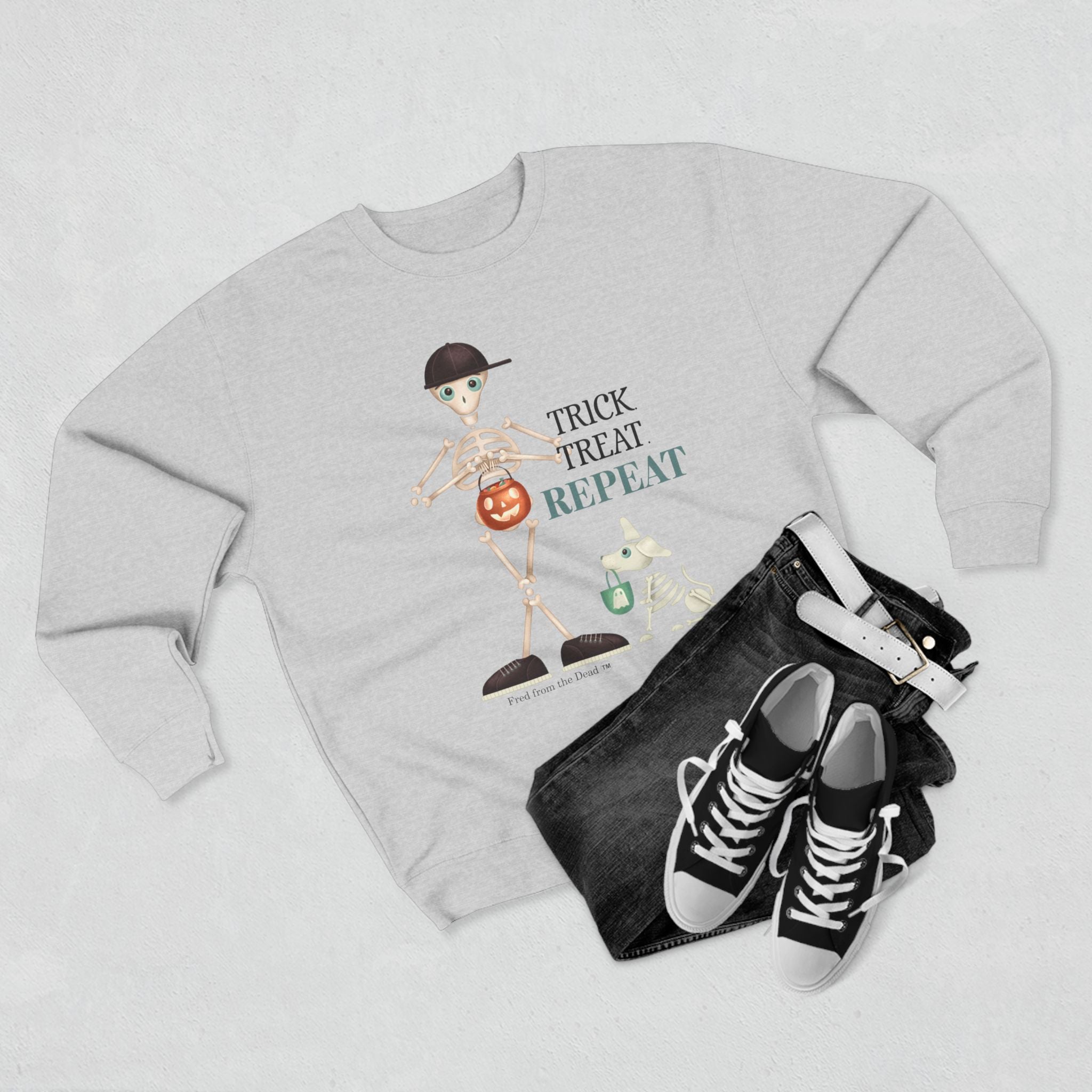 \Halloween-Themed Unisex Crewneck Sweatshirt, Cozy Fall Sweatshirt, Spooky Season Apparel, Gift for Kids and Family