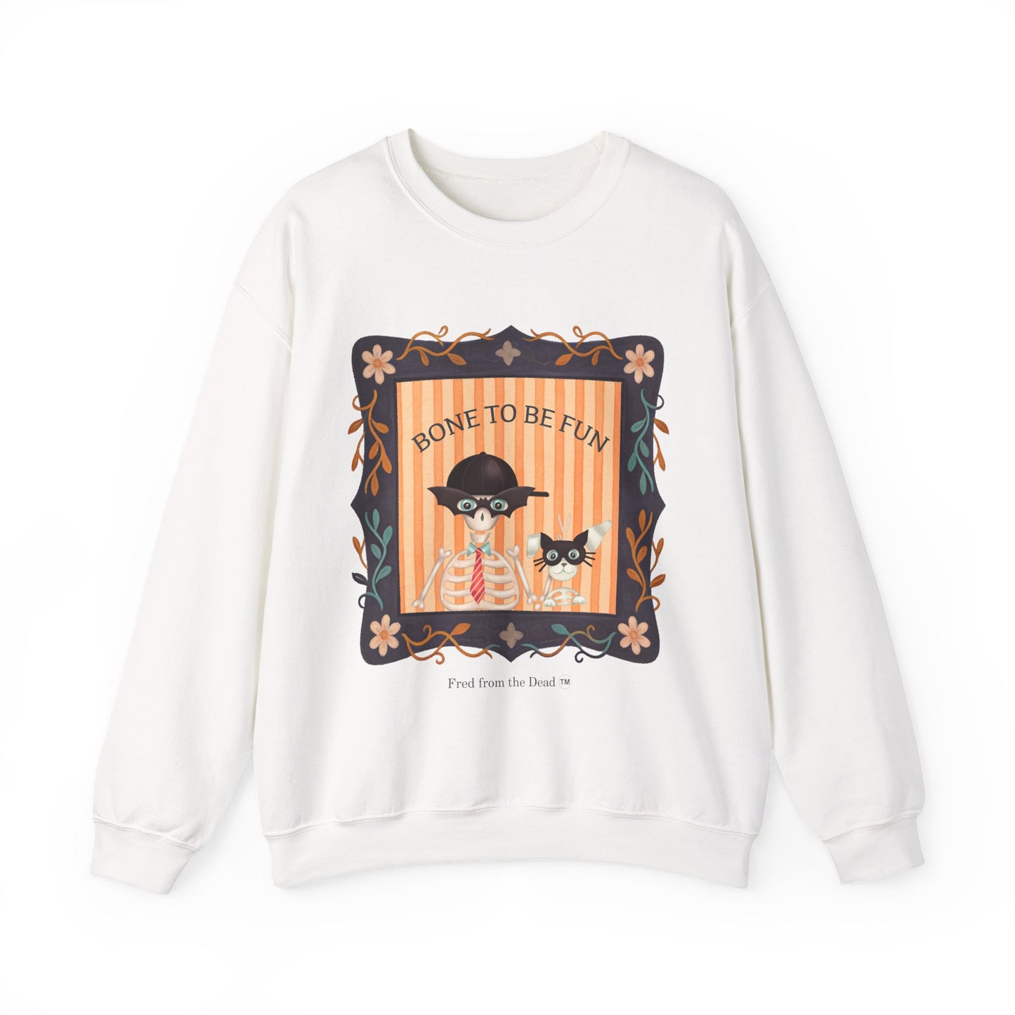Bone To Be Fun Sweatshirt — Cute Halloween Fred Skeleton & Femur the Dog Crewneck