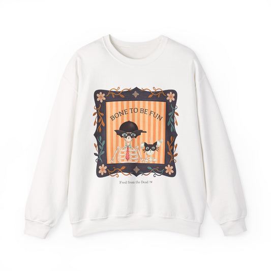 Bone To Be Fun Sweatshirt — Cute Halloween Fred Skeleton & Femur the Dog Crewneck