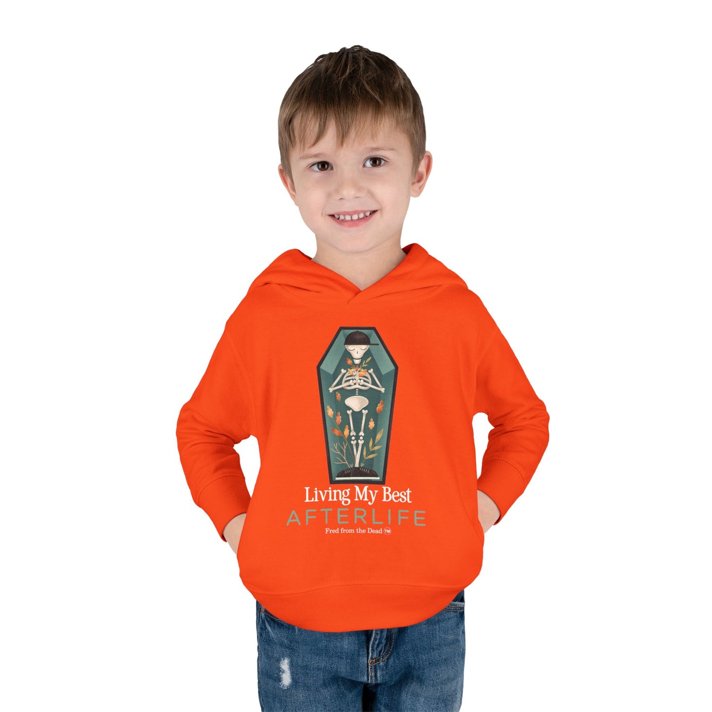 Toddler Hoodie — Living My Best Afterlife Skeleton Coffin Design