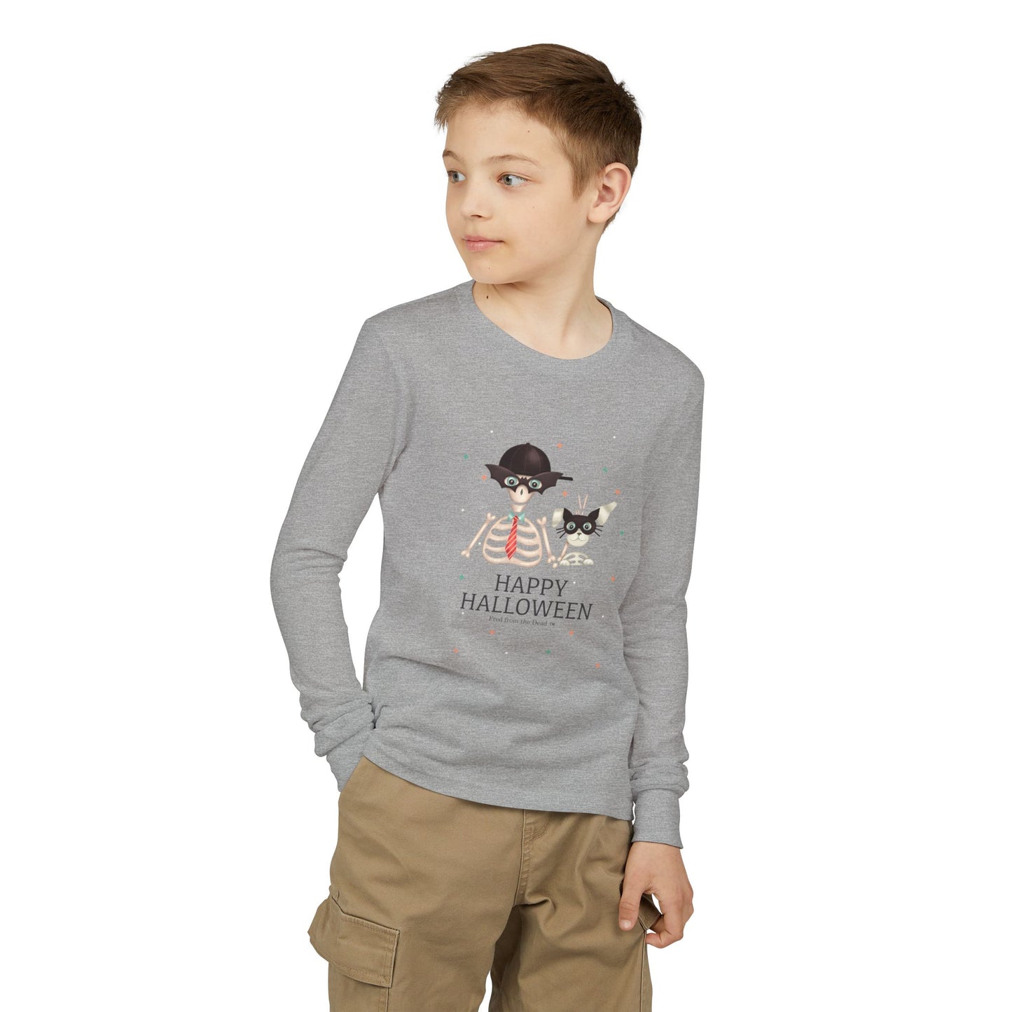 Happy Halloween Kids Long Sleeve Tee — Fred from the Dead Skeleton and Femur the Skeleton Dog