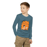 Youth Long Sleeve Tee — "Too Cute to Spook" Fred from the Dead Skeleton and Femur the Dog Halloween Shirt