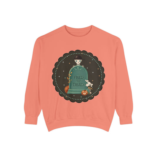 Halloween Tombstone Sweatshirt — "Fred from the Dead" Cute Spooky Crewneck