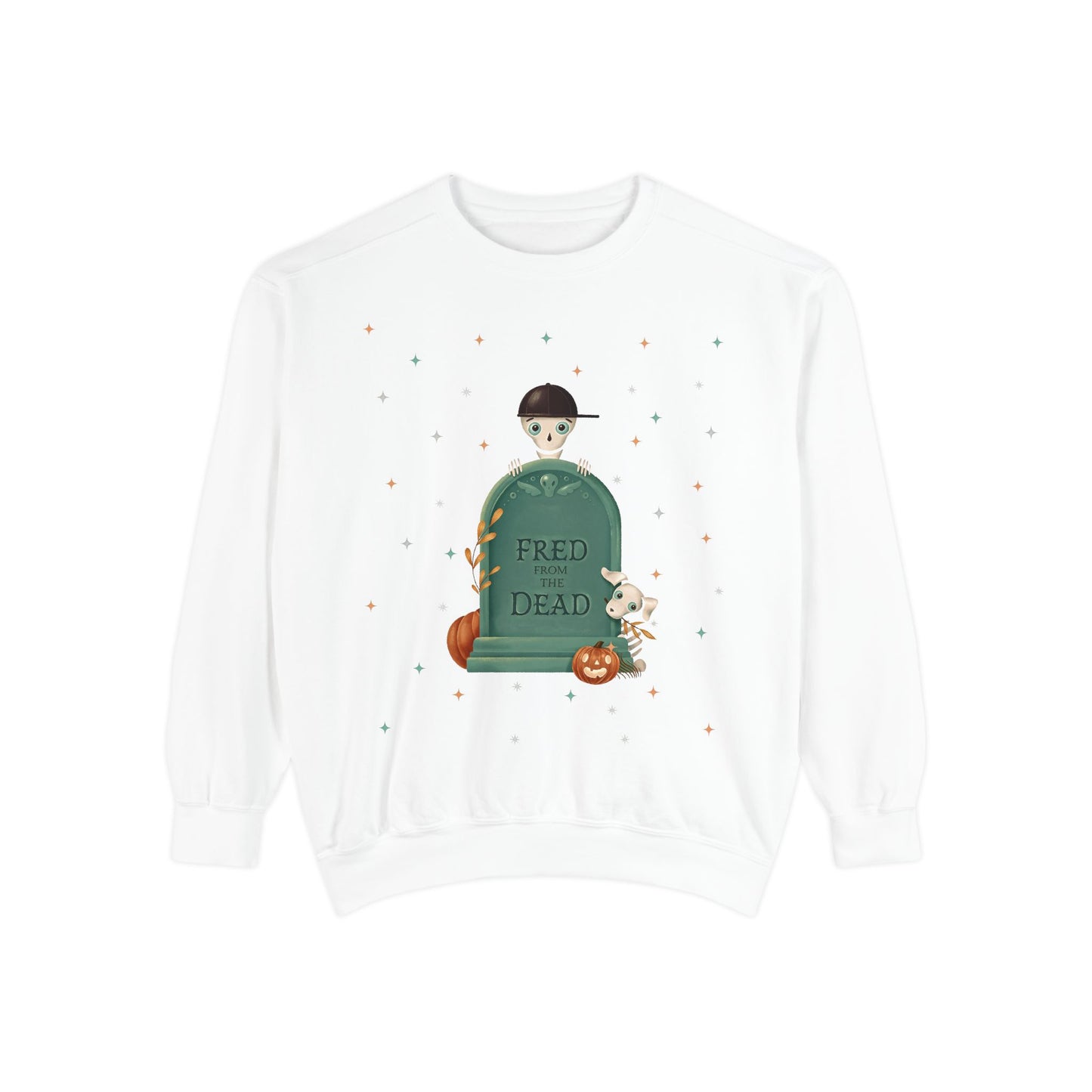 Halloween Kid Tombstone Sweatshirt — "Fred is Dead" Cute Spooky Pullover