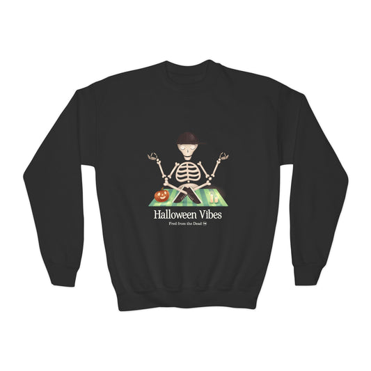 Youth Skeleton Meditation Crewneck Sweatshirt – Kids Halloween Yoga Graphic