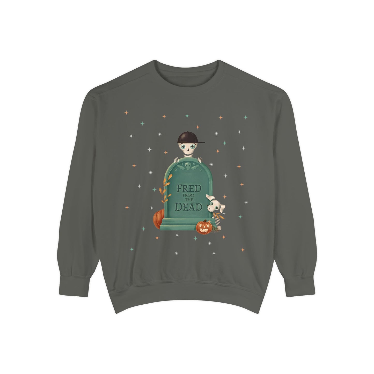 Halloween Kid Tombstone Sweatshirt — "Fred is Dead" Cute Spooky Pullover