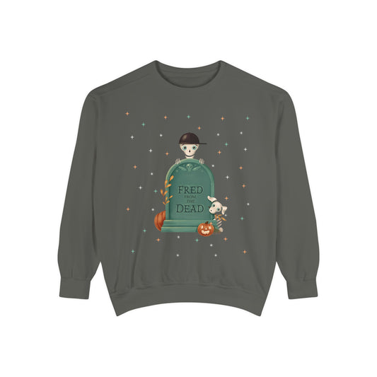 Halloween Kid Tombstone Sweatshirt — "Fred is Dead" Cute Spooky Pullover