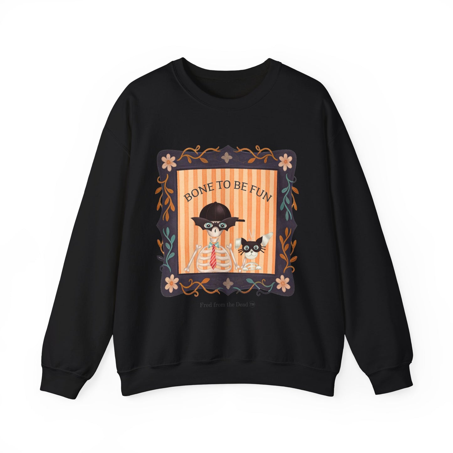 Bone To Be Fun Sweatshirt — Cute Halloween Fred Skeleton & Femur the Dog Crewneck