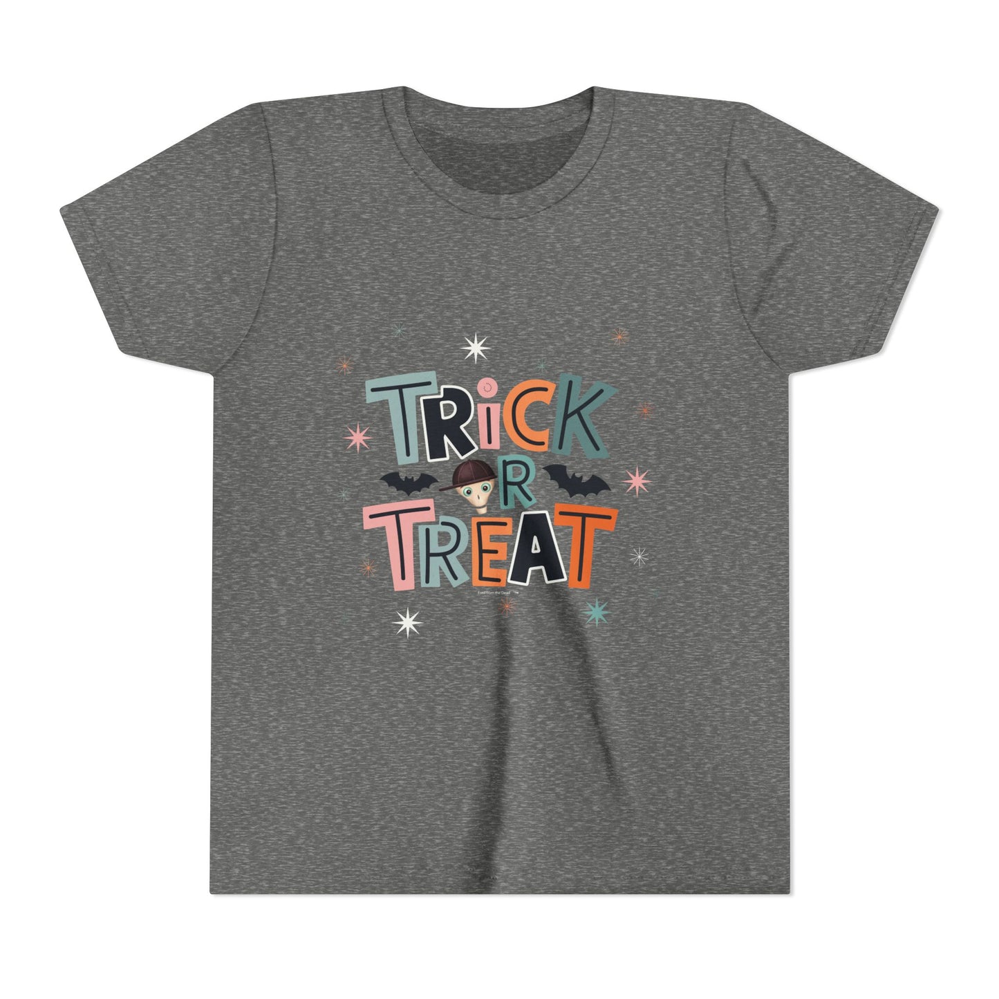 Kids Halloween Tee - "Trick or Treat" Cute Bat Graphic - Fred from the Dead