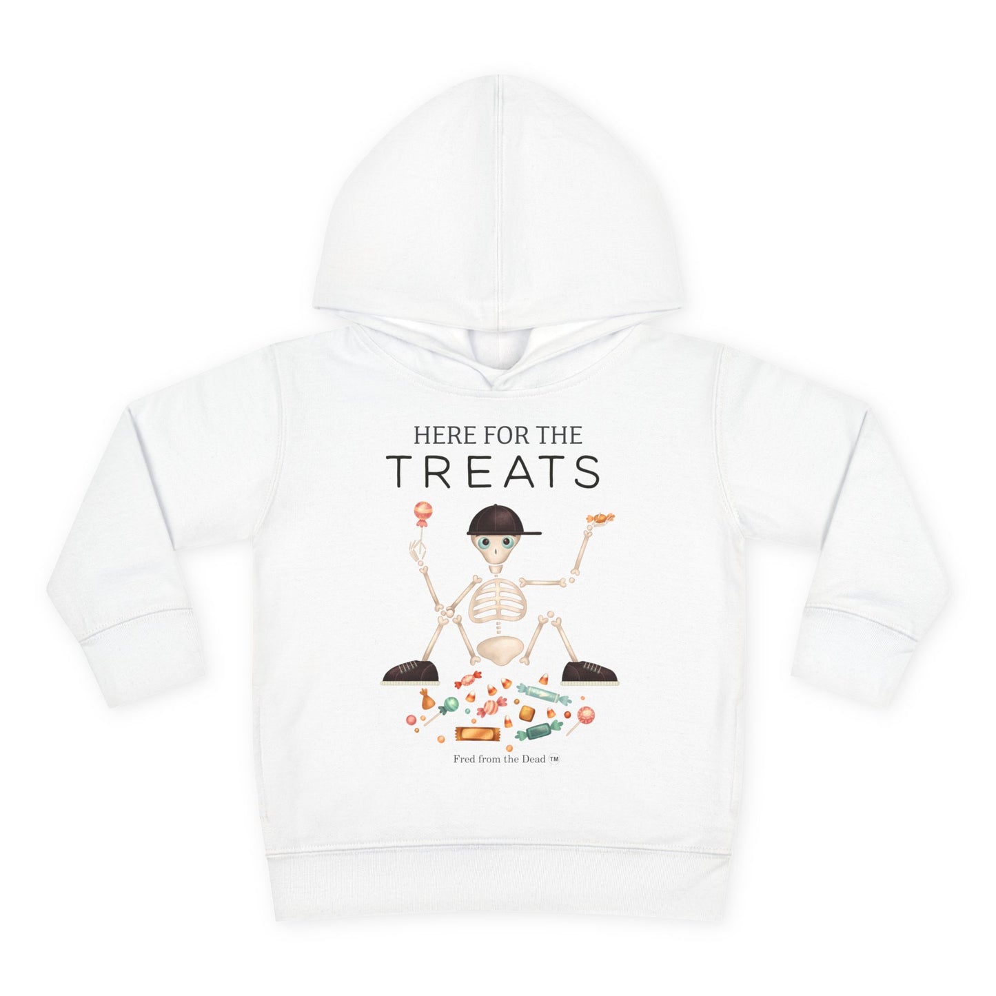 Toddler Halloween Hoodie - "Here for the Treats" Skeleton Candy Pullover