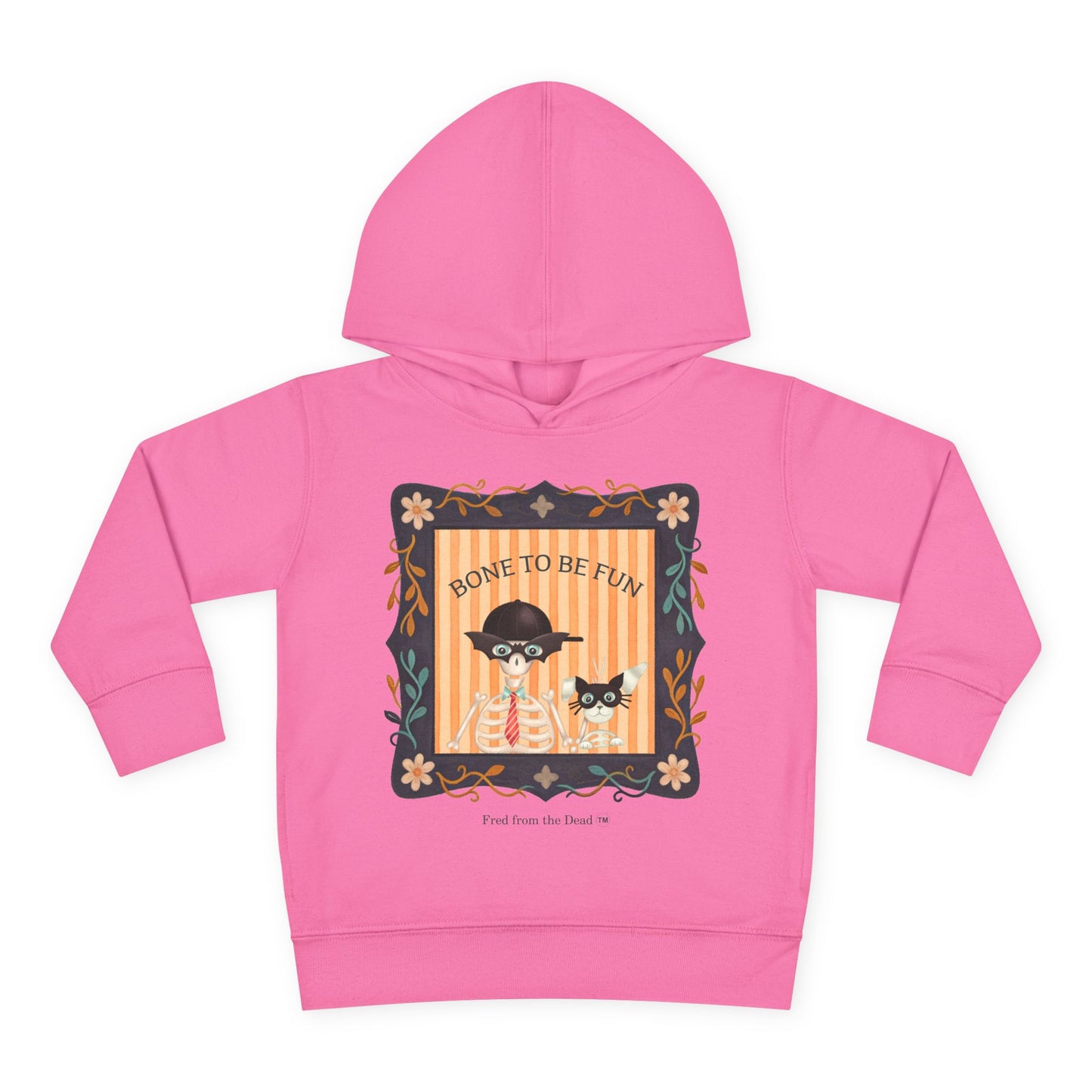 Toddler Halloween Hoodie — "Bone to Be Fun" Cute Fred from the Dead Skeleton and Femur the Dog