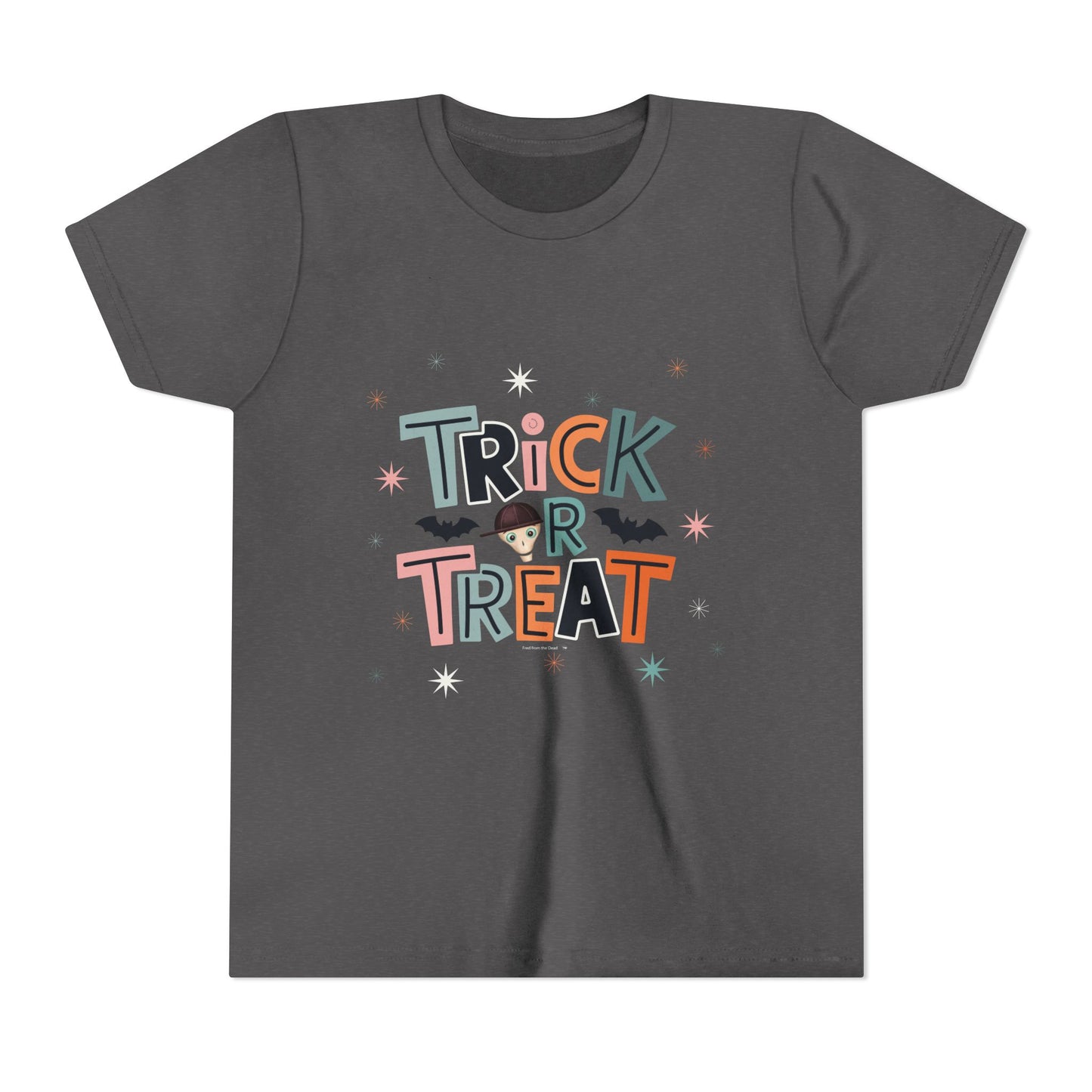 Kids Halloween Tee - "Trick or Treat" Cute Bat Graphic - Fred from the Dead