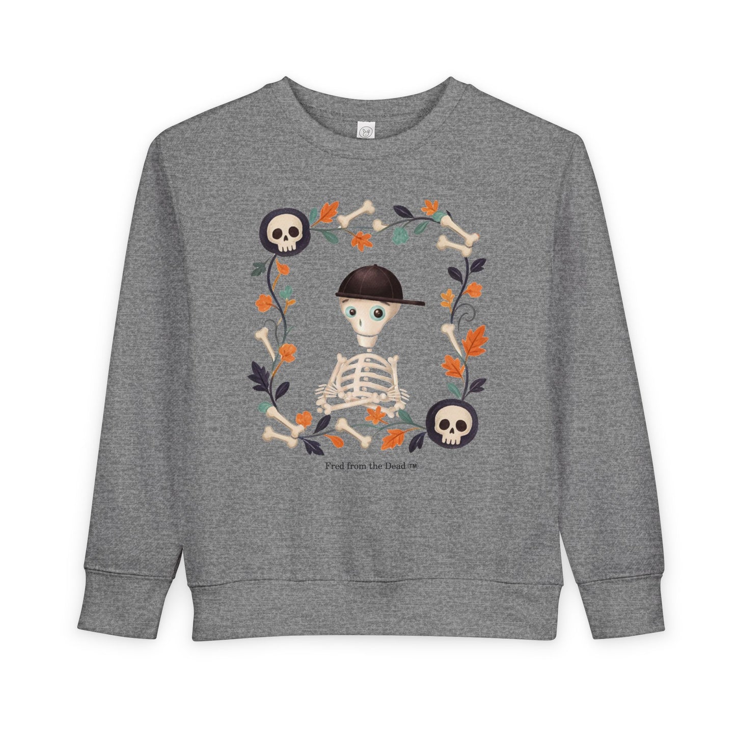 Toddler Sweatshirt — Cute Fred from the Dead Skeleton Kid Floral Frame - Halloween Sweatshirt