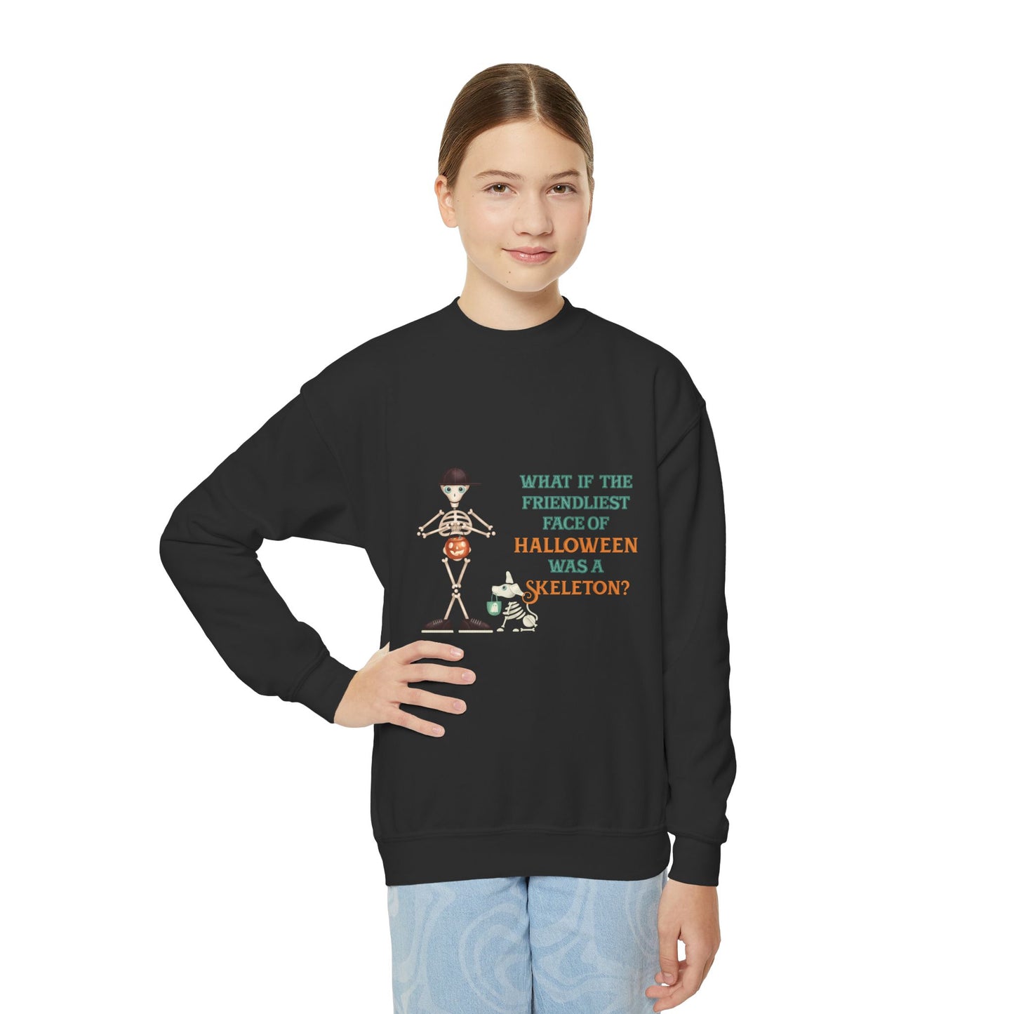 Youth Crewneck Sweatshirt-Friendliest Face of Halloween