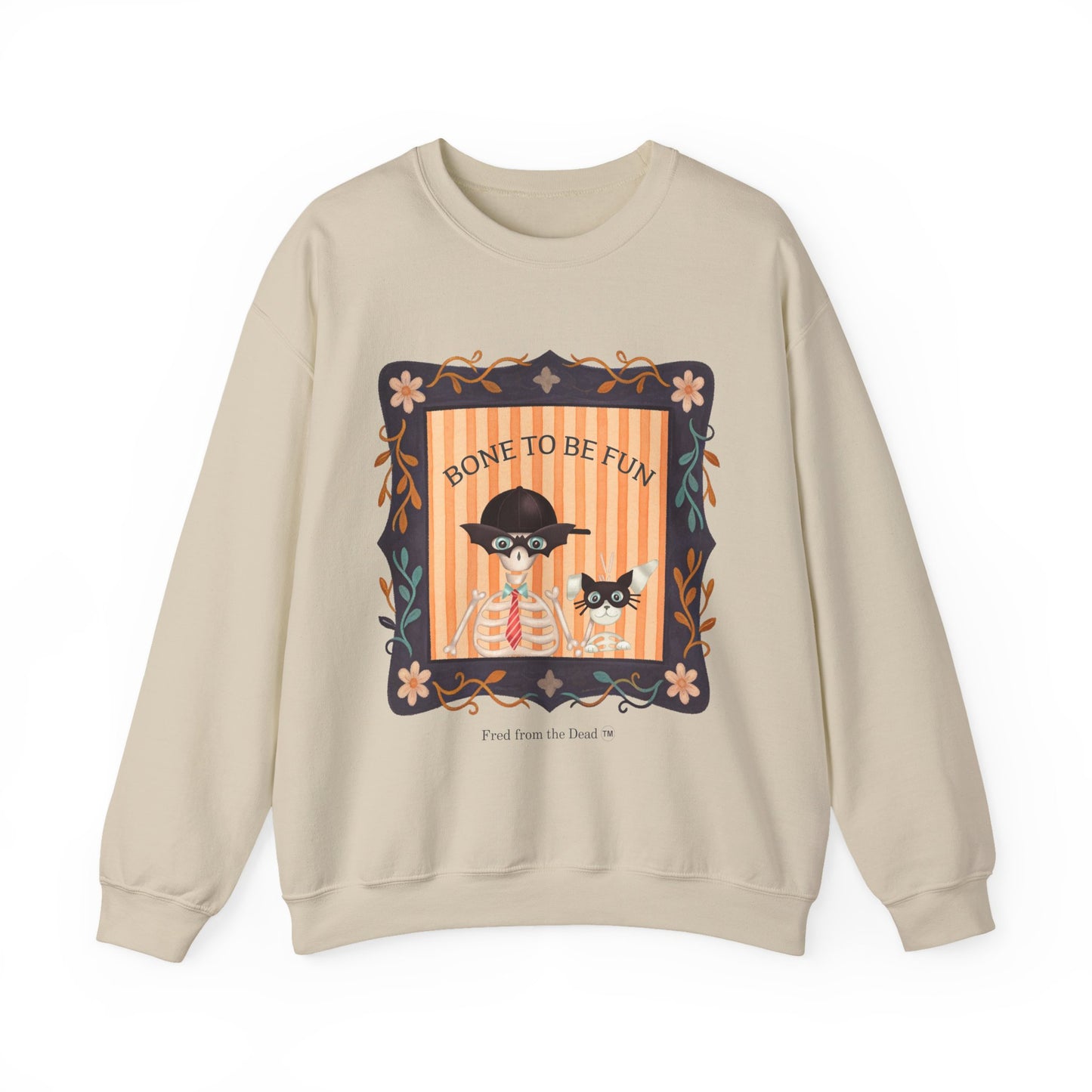 Bone To Be Fun Sweatshirt — Cute Halloween Fred Skeleton & Femur the Dog Crewneck