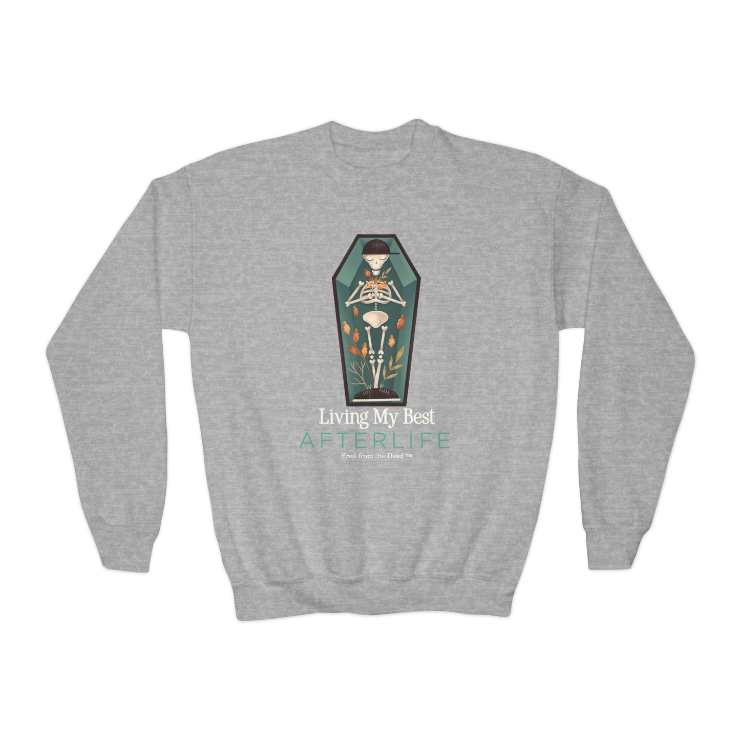 Afterlife Coffin Youth Crewneck Sweatshirt — Halloween Graphic