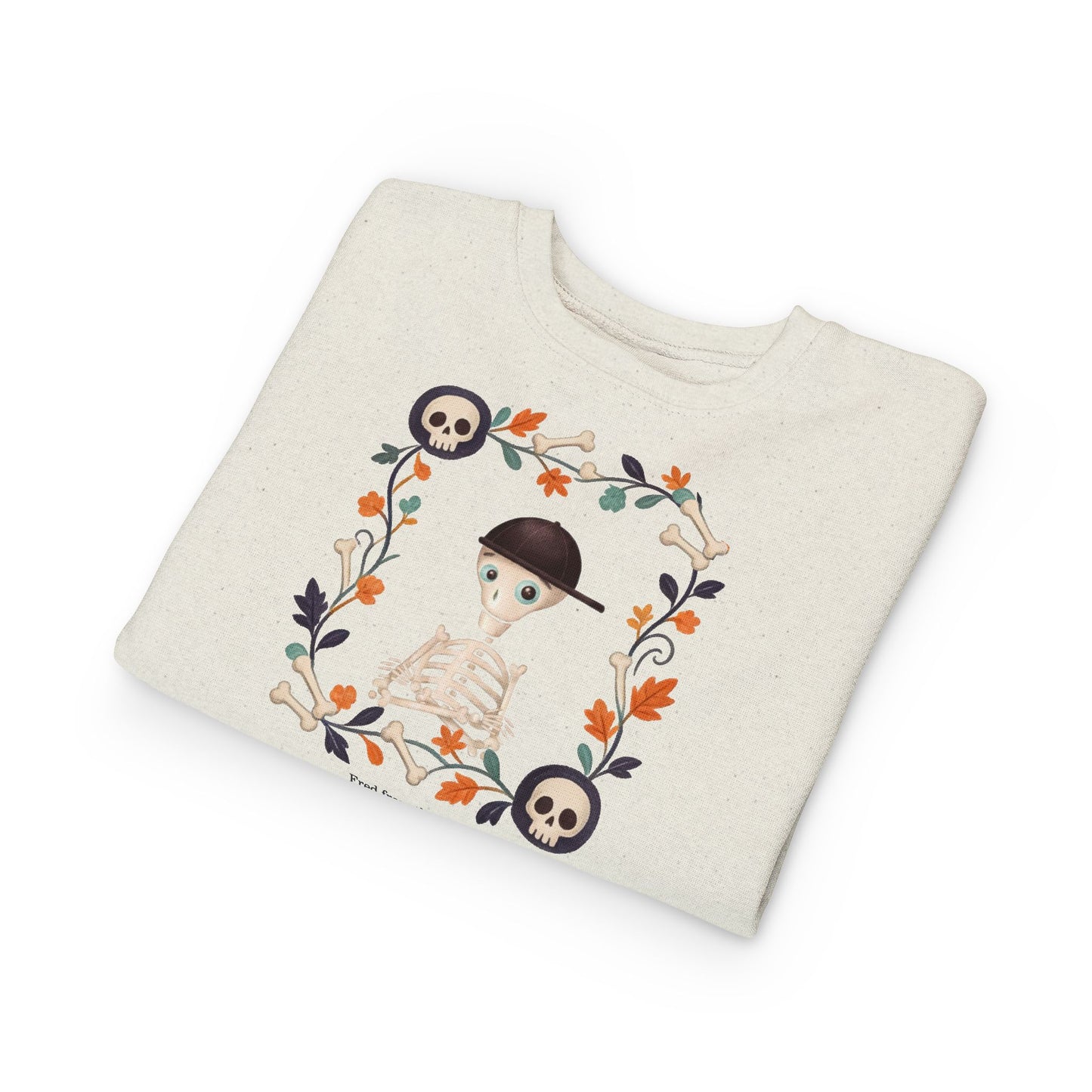 Toddler Sweatshirt — Cute Fred from the Dead Skeleton Kid Floral Frame - Halloween Sweatshirt