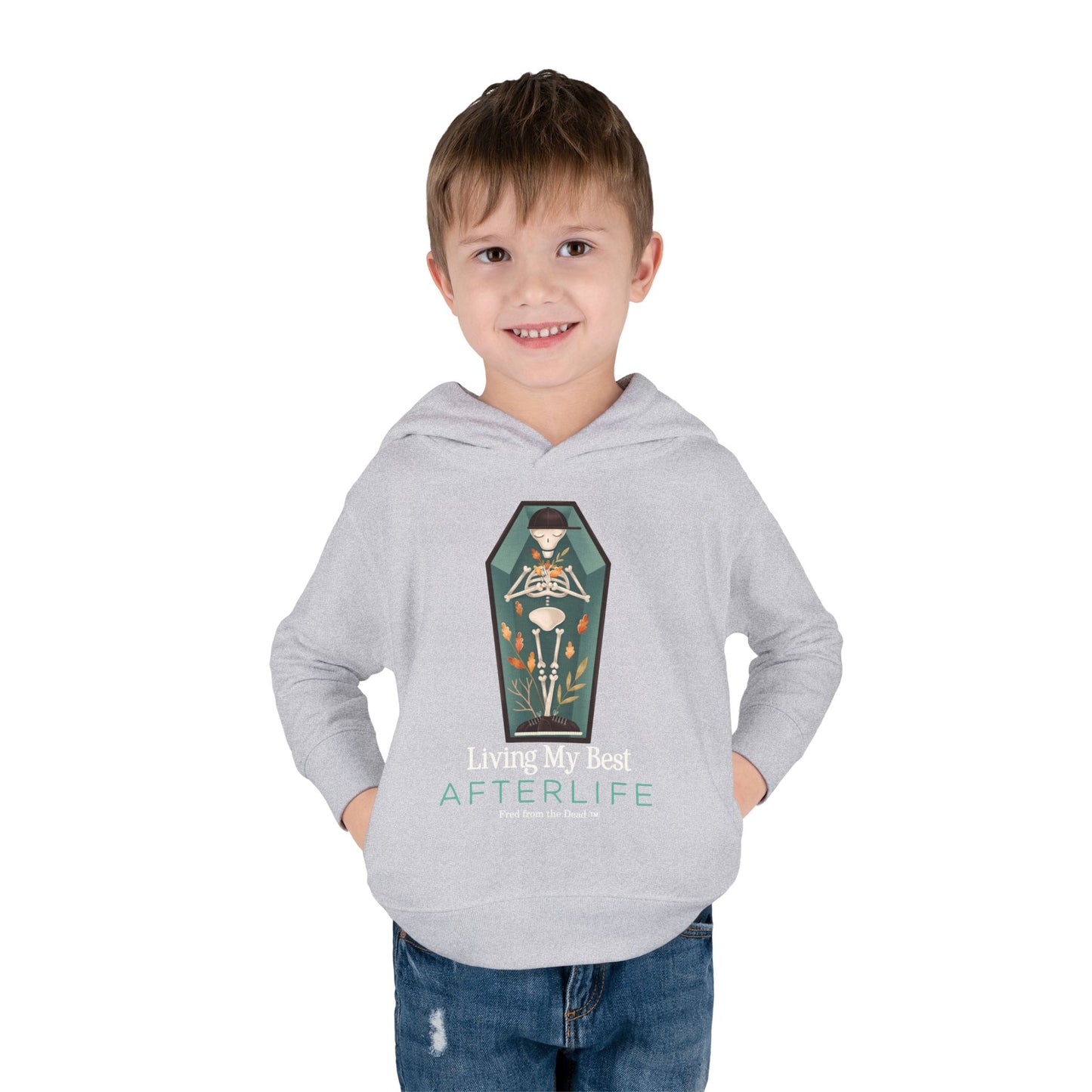 Toddler Hoodie — Living My Best Afterlife Skeleton Coffin Design