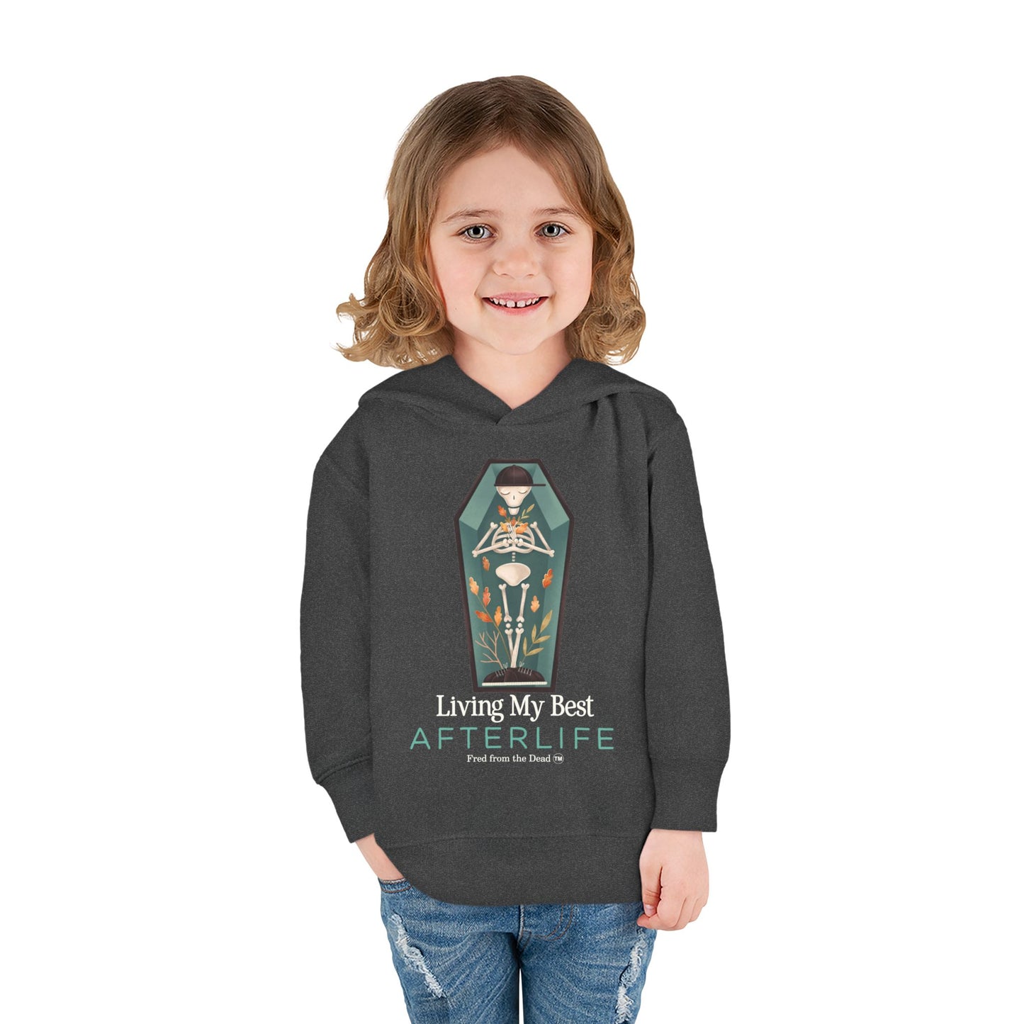 Toddler Hoodie — Living My Best Afterlife Skeleton Coffin Design