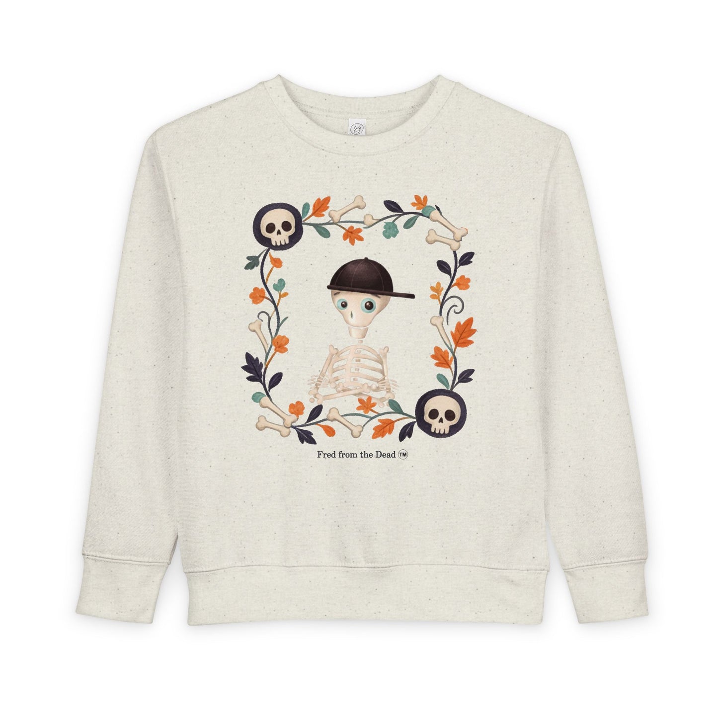 Toddler Sweatshirt — Cute Fred from the Dead Skeleton Kid Floral Frame - Halloween Sweatshirt