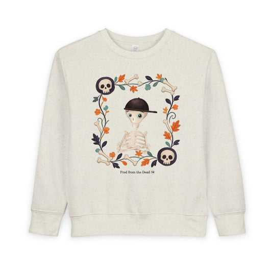 Toddler Sweatshirt — Cute Fred from the Dead Skeleton Kid Floral Frame - Halloween Sweatshirt