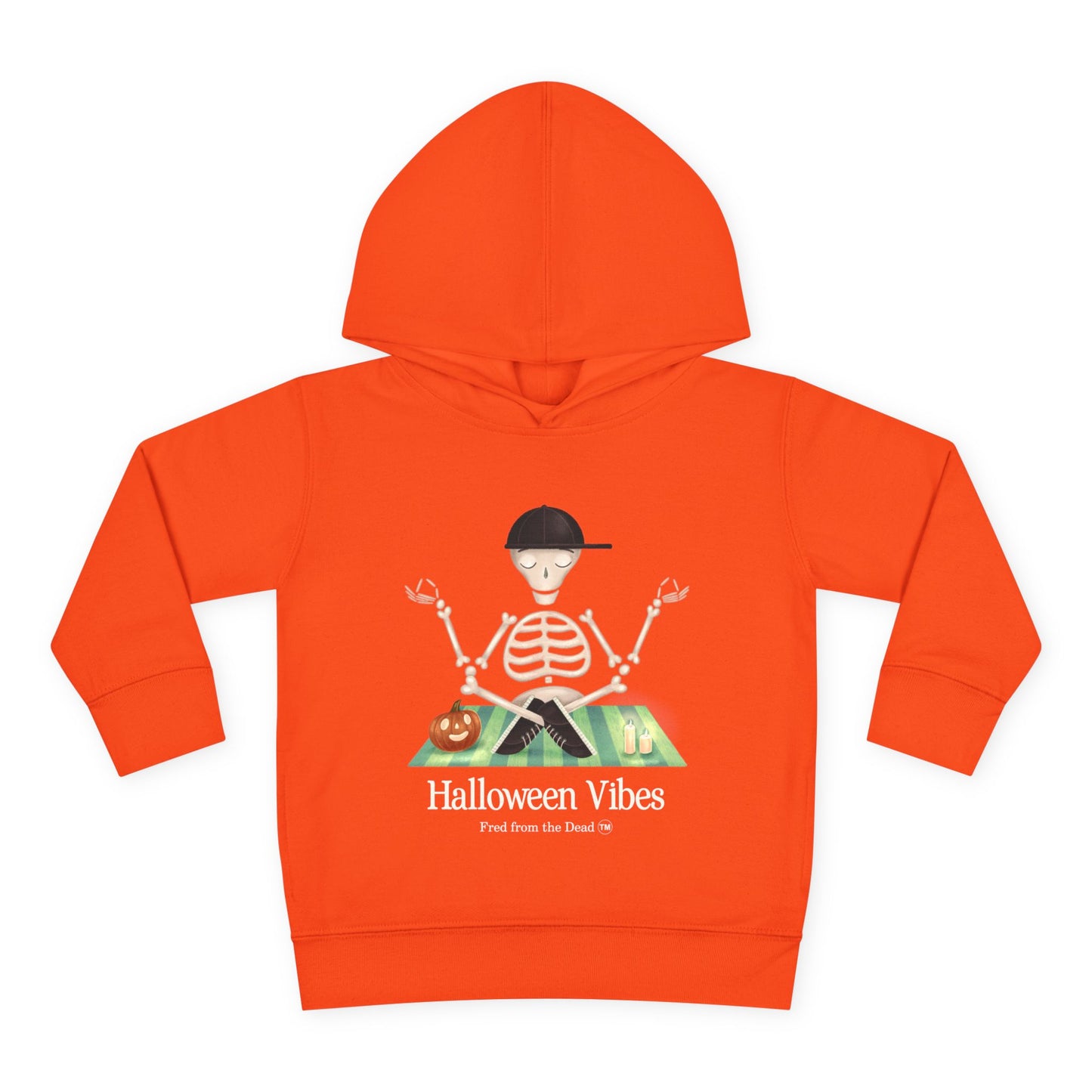 Toddler Hoodie — "Halloween Vibes" Skeleton Pumpkin Kids Pullover