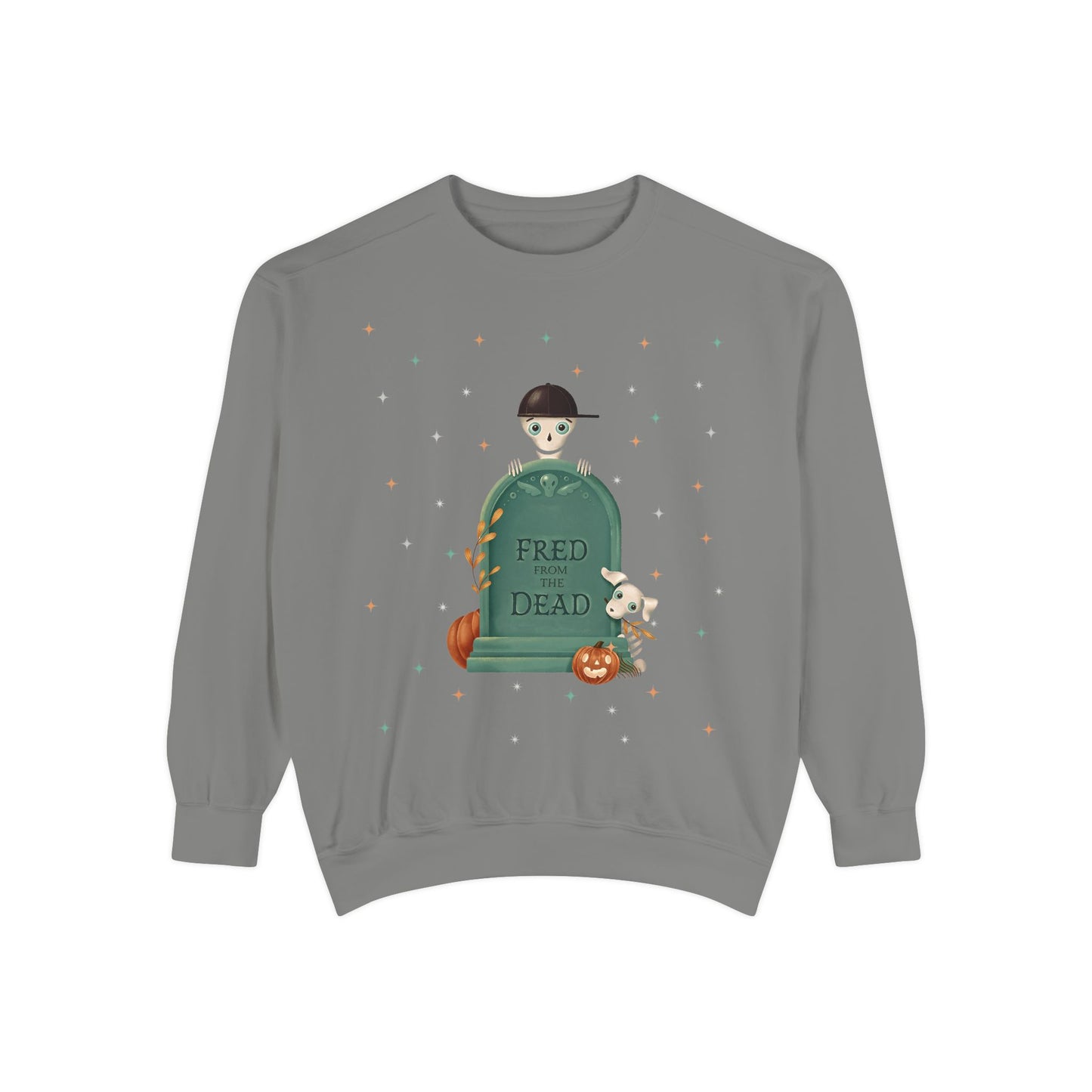 Halloween Kid Tombstone Sweatshirt — "Fred is Dead" Cute Spooky Pullover