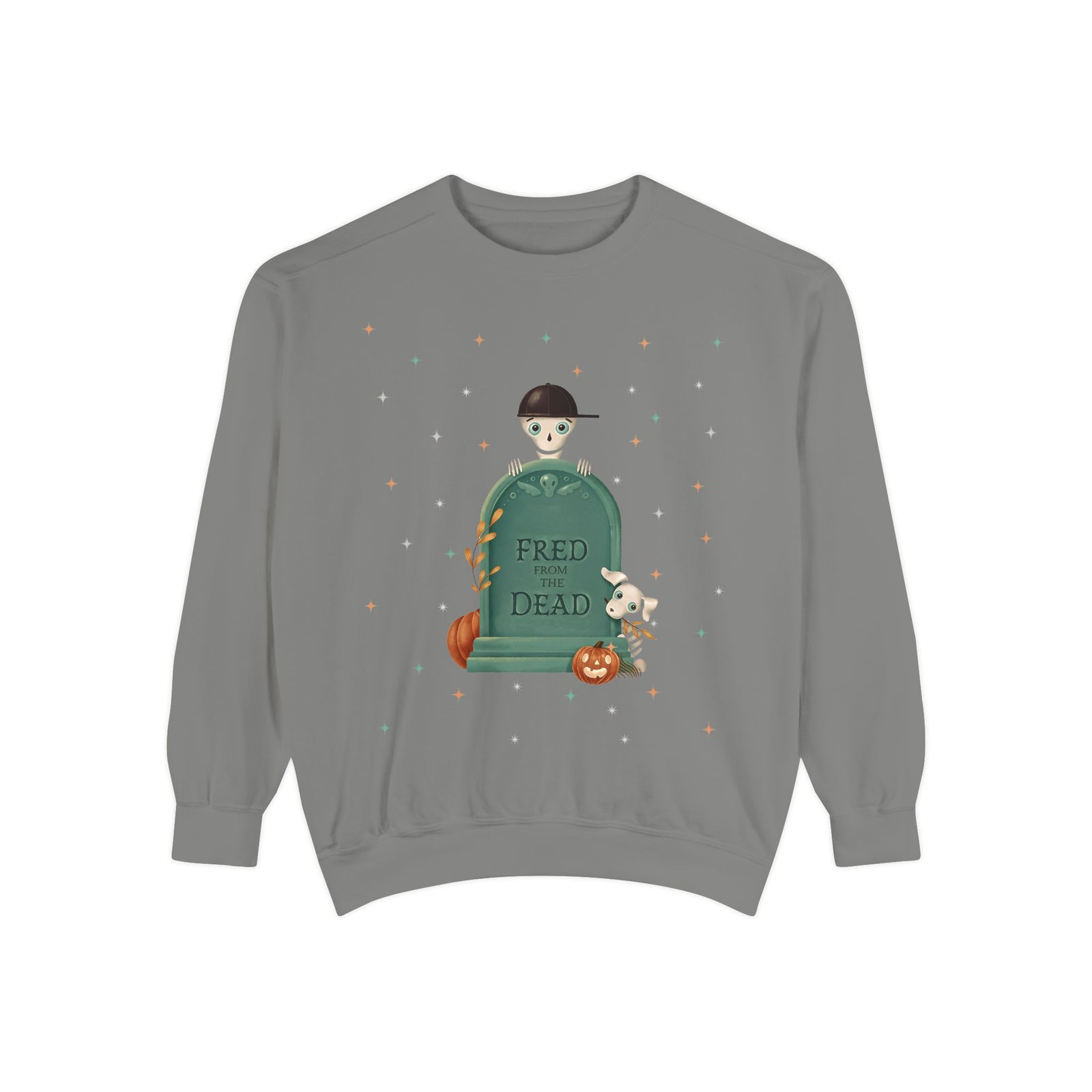 Halloween Kid Tombstone Sweatshirt — "Fred is Dead" Cute Spooky Pullover
