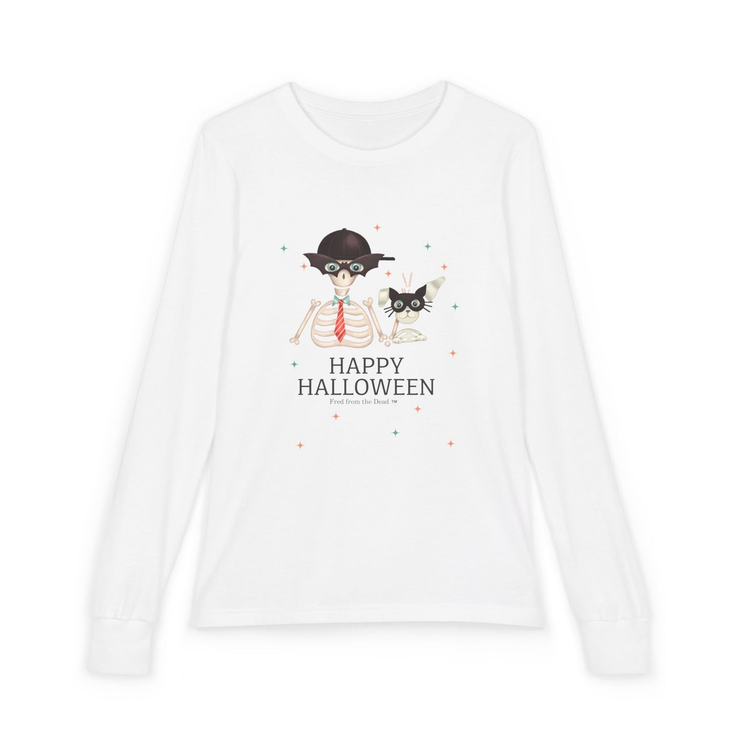 Happy Halloween Kids Long Sleeve Tee — Fred from the Dead Skeleton and Femur the Skeleton Dog