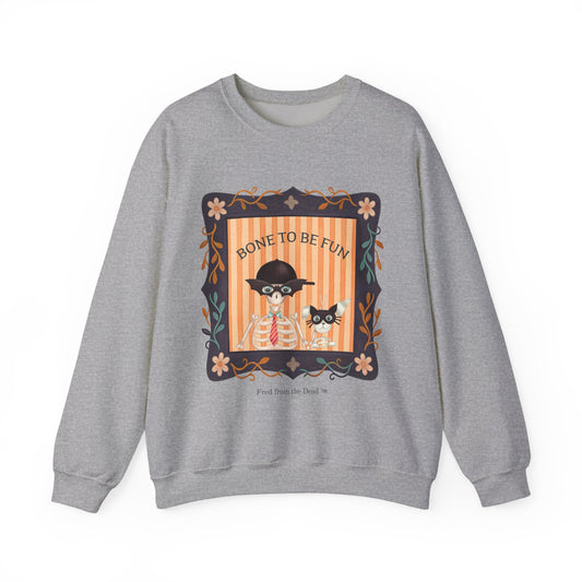Bone To Be Fun Sweatshirt — Cute Halloween Fred Skeleton & Femur the Dog Crewneck