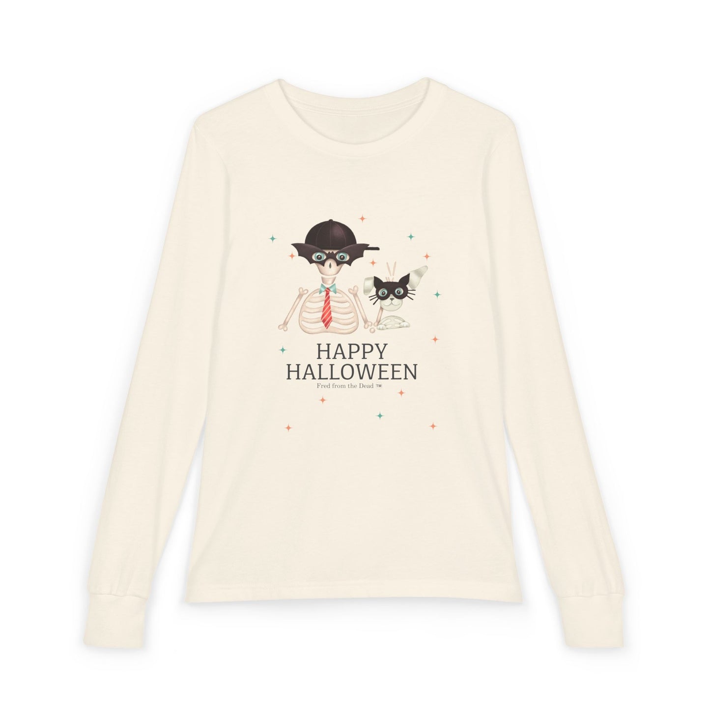 Happy Halloween Kids Long Sleeve Tee — Fred from the Dead Skeleton and Femur the Skeleton Dog