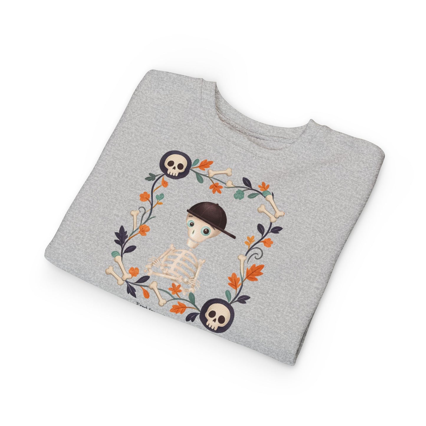 Toddler Sweatshirt — Cute Fred from the Dead Skeleton Kid Floral Frame - Halloween Sweatshirt