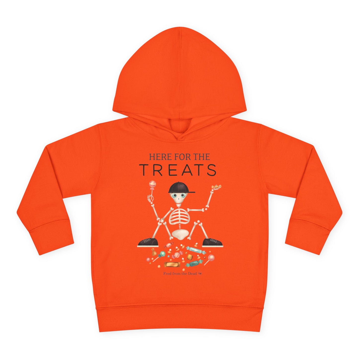 Toddler Halloween Hoodie - "Here for the Treats" Skeleton Candy Pullover