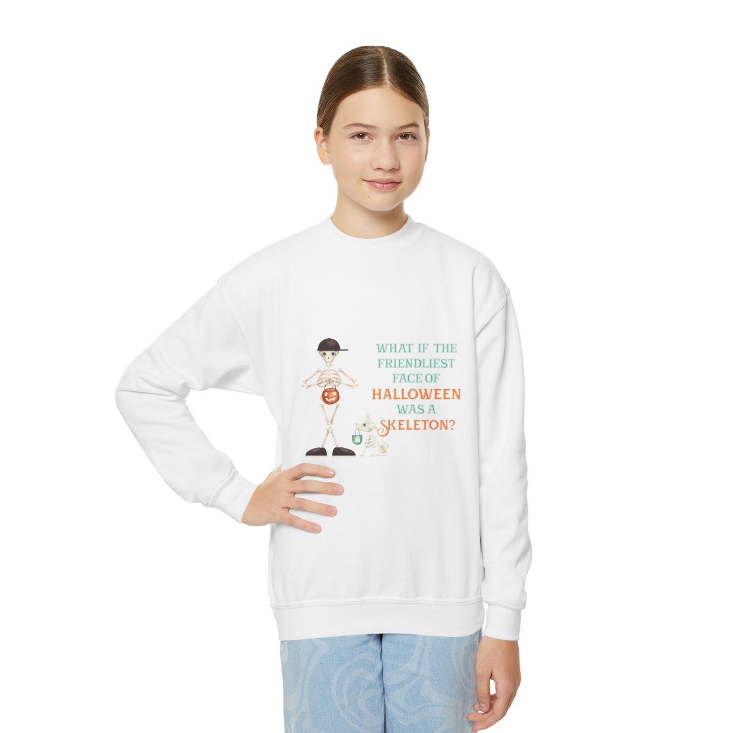Youth Crewneck Sweatshirt-Friendliest Face of Halloween